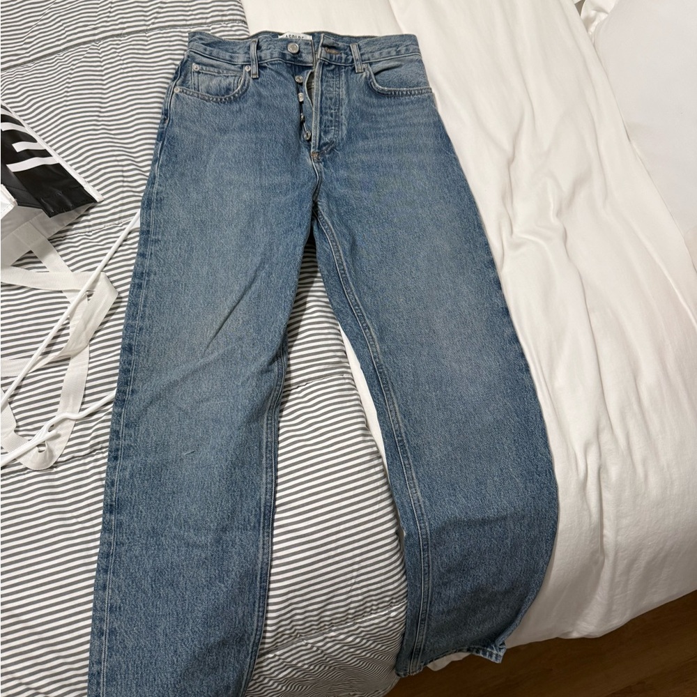 Agolde Men's Relaxed Blue Button-Fly Jeans